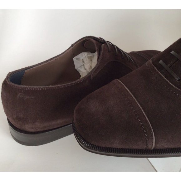NEW SALVATORE FERRAGAMO Cap Toe Suede Oxfords, Taupe/Stone (Size 8 3E) - $775.00 main image 7